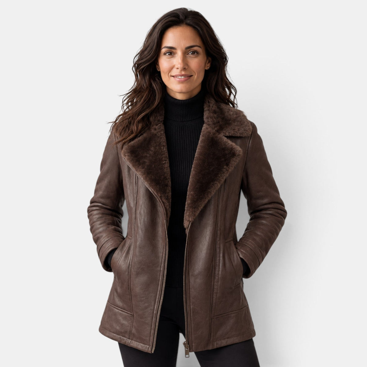 Giacca Donna Effetto Pelle Urbana Fodera Shearling Sintetico