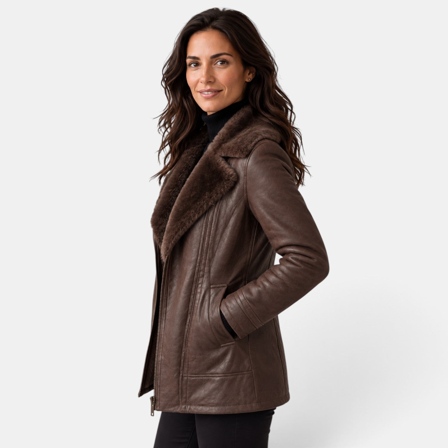 Giacca Donna Effetto Pelle Urbana Fodera Shearling Sintetico