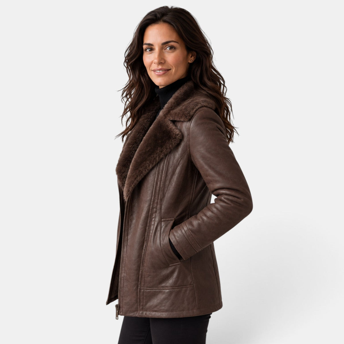 Giacca Donna Effetto Pelle Urbana Fodera Shearling Sintetico