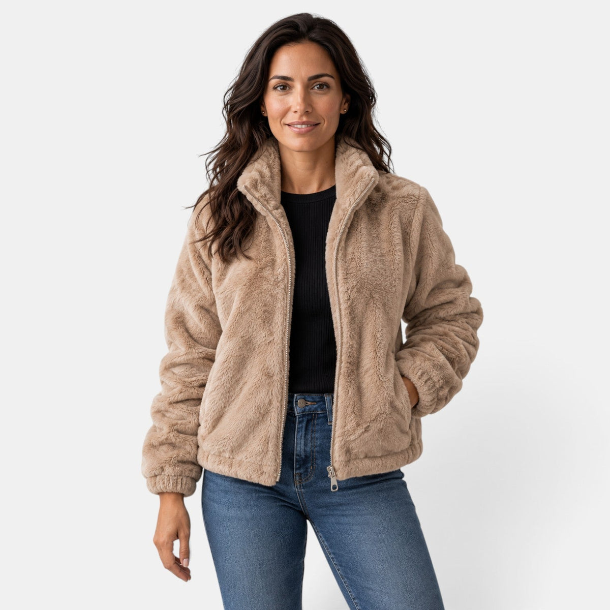 Giacca Bomber Donna Teddy in Pile Collo Alto con Zip