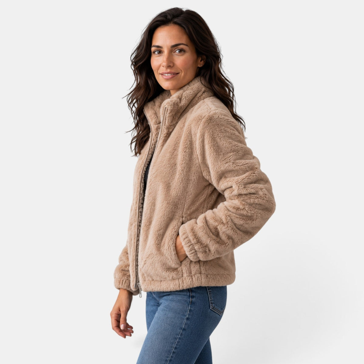 Giacca Bomber Donna Teddy in Pile Collo Alto con Zip