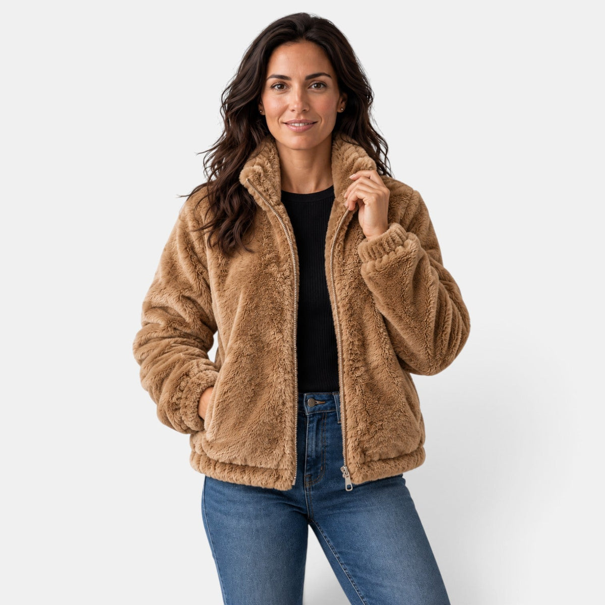 Giacca Bomber Donna Teddy in Pile Collo Alto con Zip