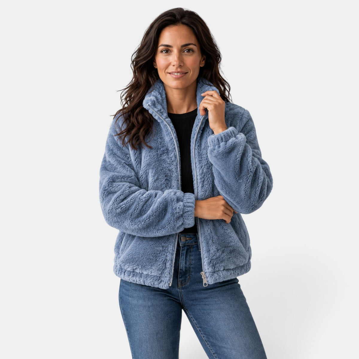 Giacca Bomber Donna Teddy in Pile Collo Alto con Zip