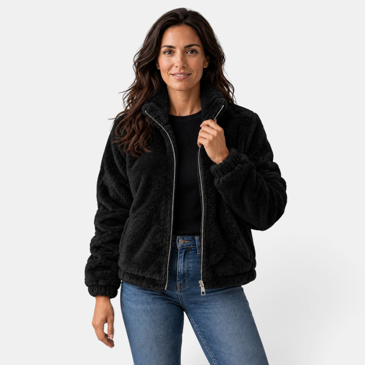 Giacca Bomber Donna Teddy in Pile Collo Alto con Zip
