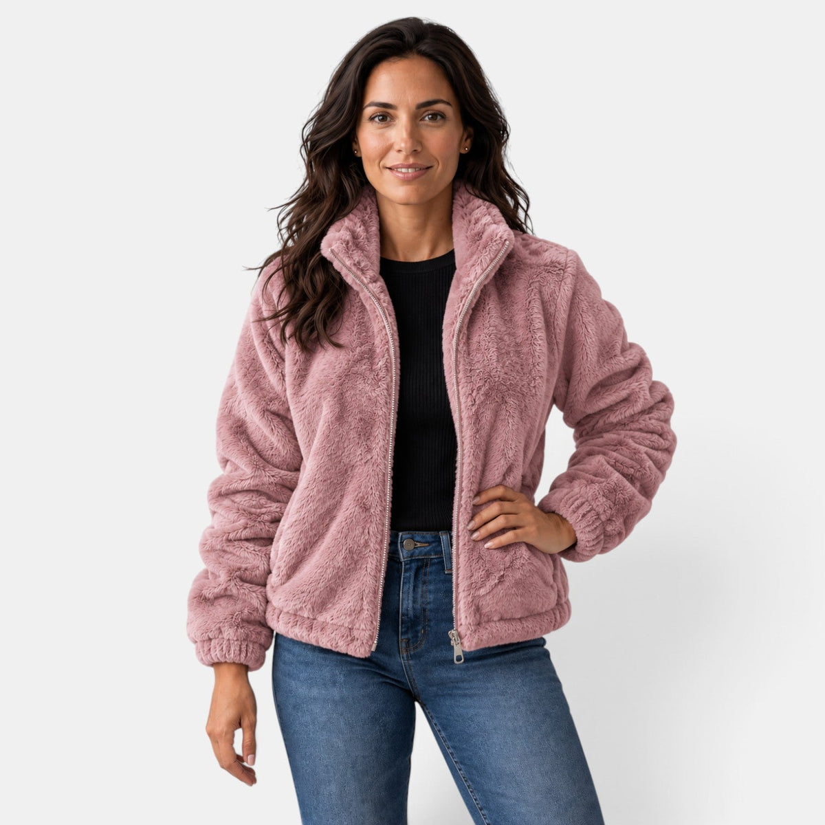Giacca Bomber Donna Teddy in Pile Collo Alto con Zip