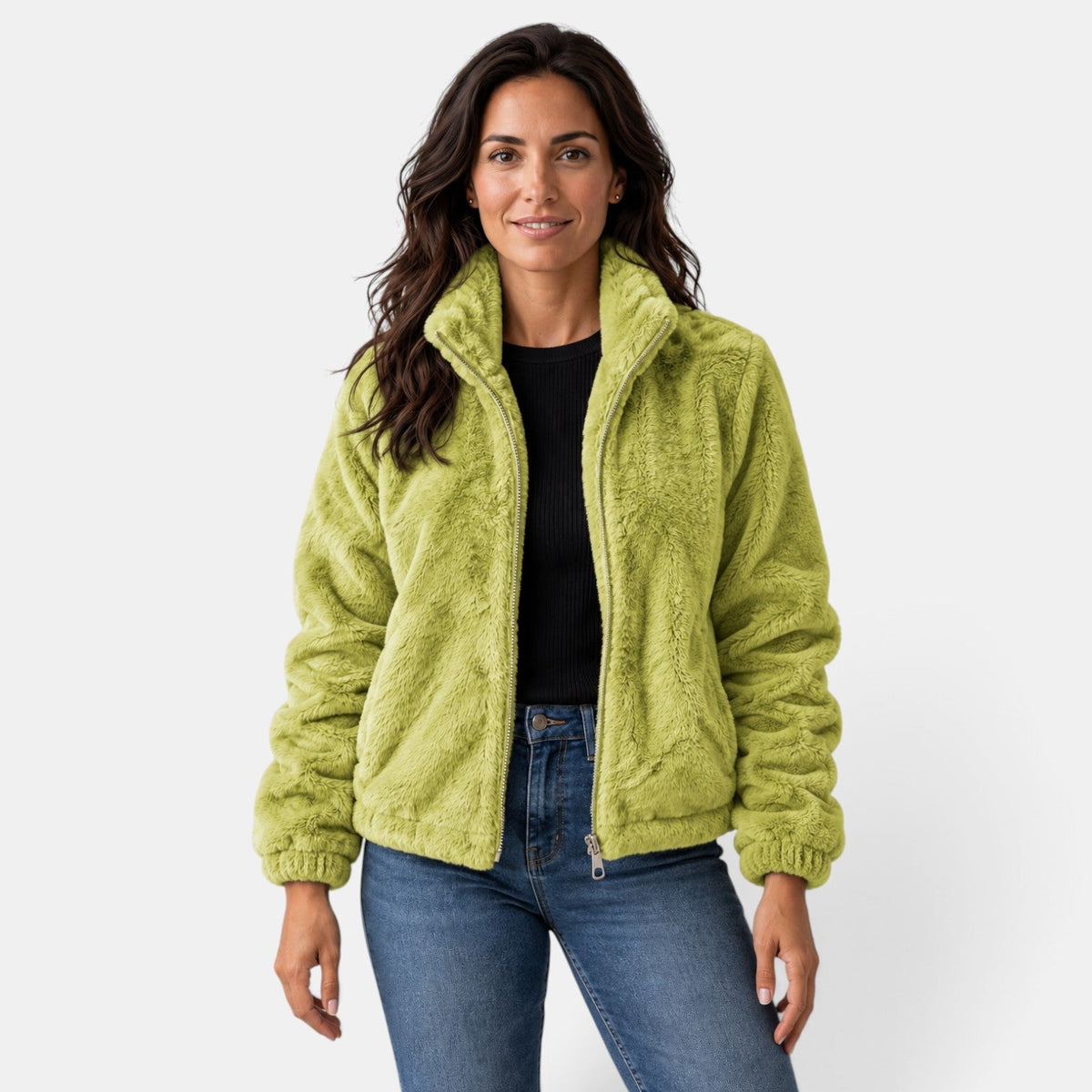 Giacca Bomber Donna Teddy in Pile Collo Alto con Zip