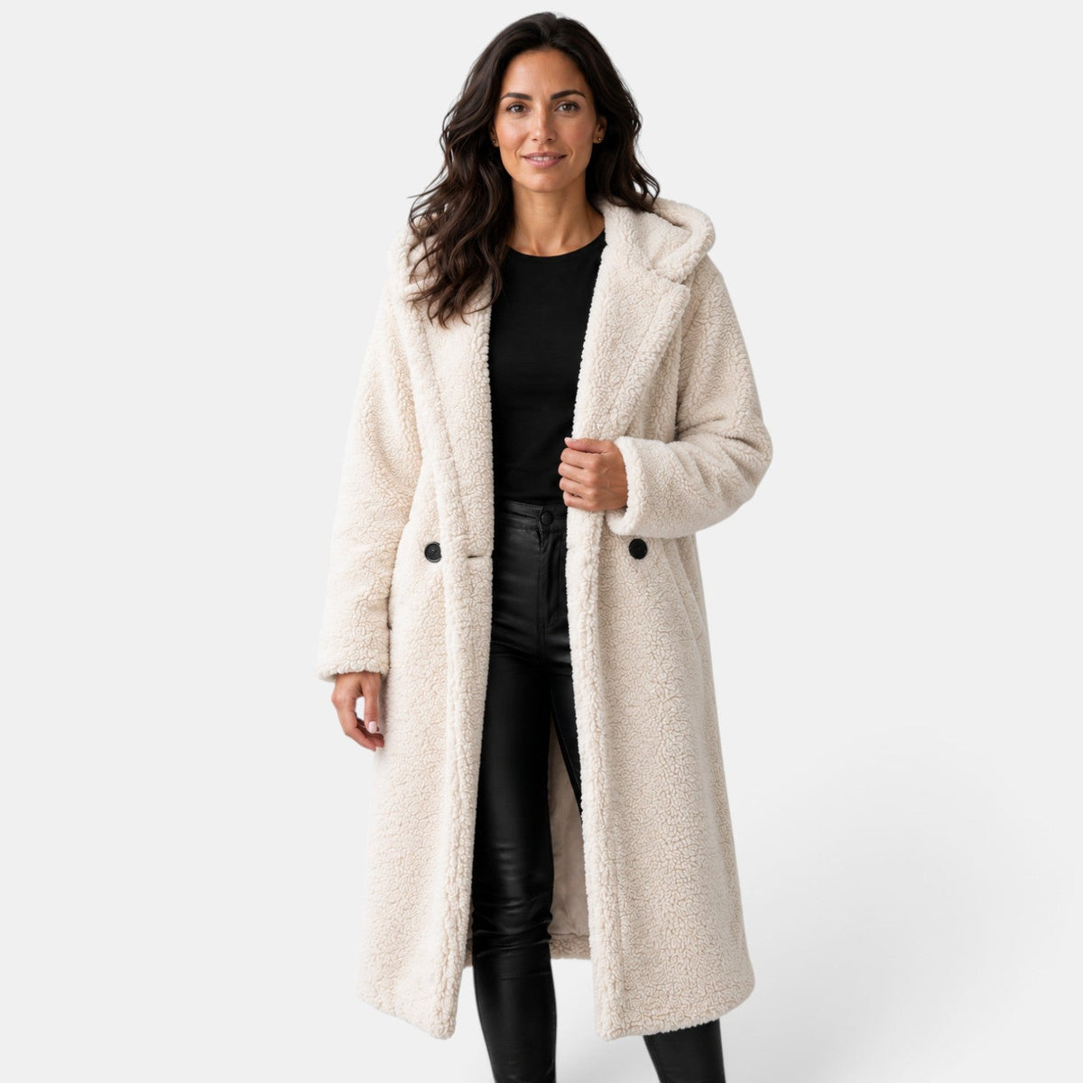Cappotto Donna Teddy Oversize con Cappuccio in Misto Lana