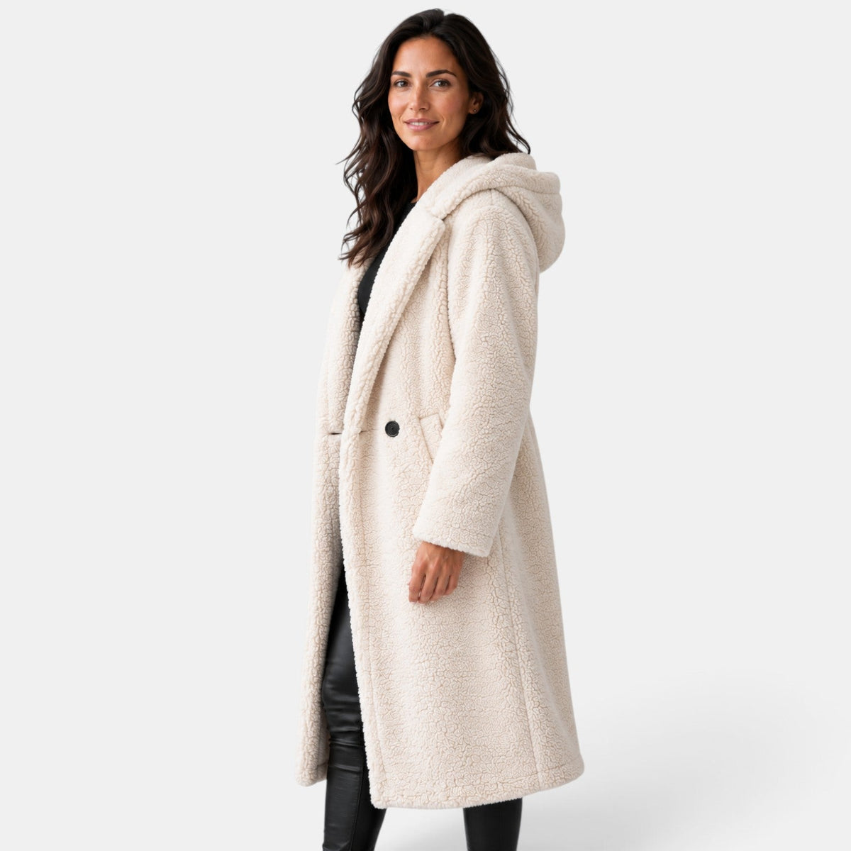 Cappotto Donna Teddy Oversize con Cappuccio in Misto Lana
