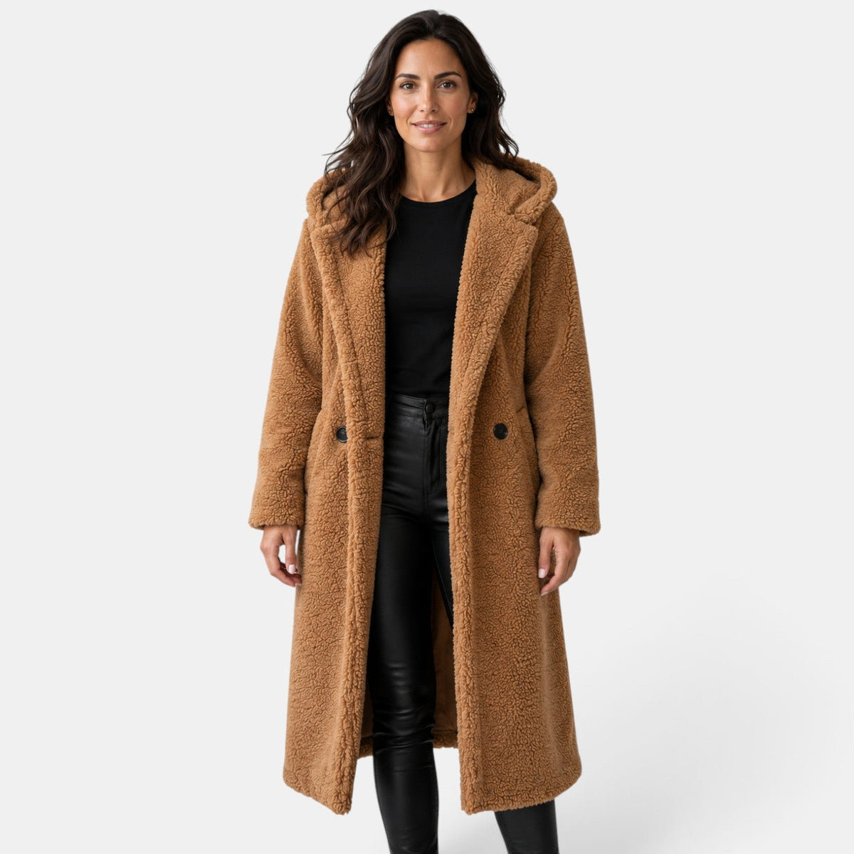 Cappotto Donna Teddy Oversize con Cappuccio in Misto Lana