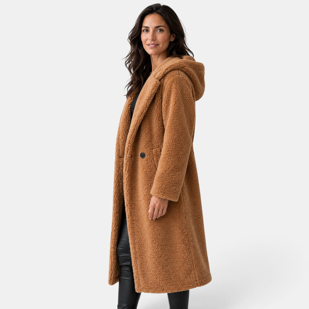 Cappotto Donna Teddy Oversize con Cappuccio in Misto Lana