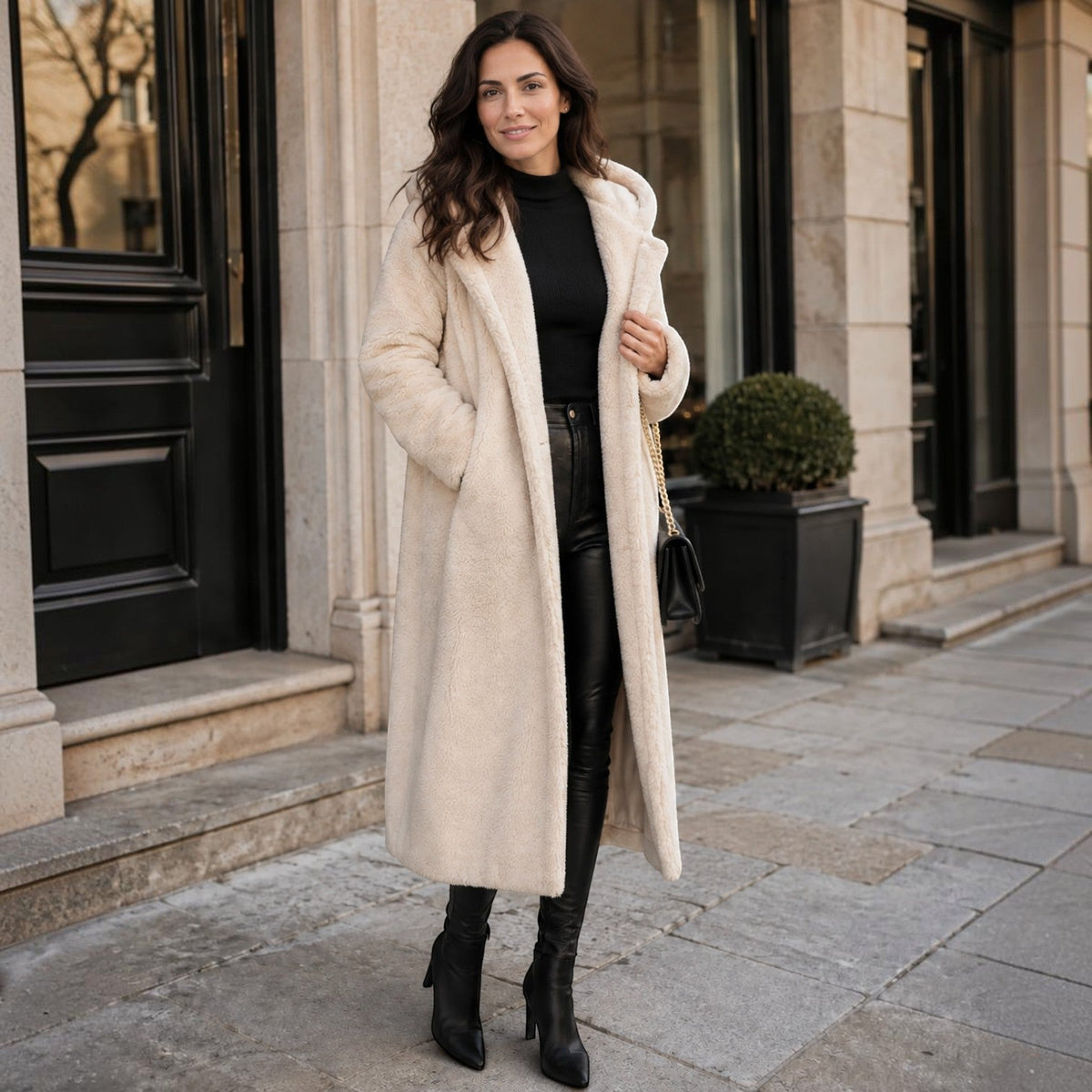 Cappotto Donna Teddy Oversize con Cappuccio in Misto Lana