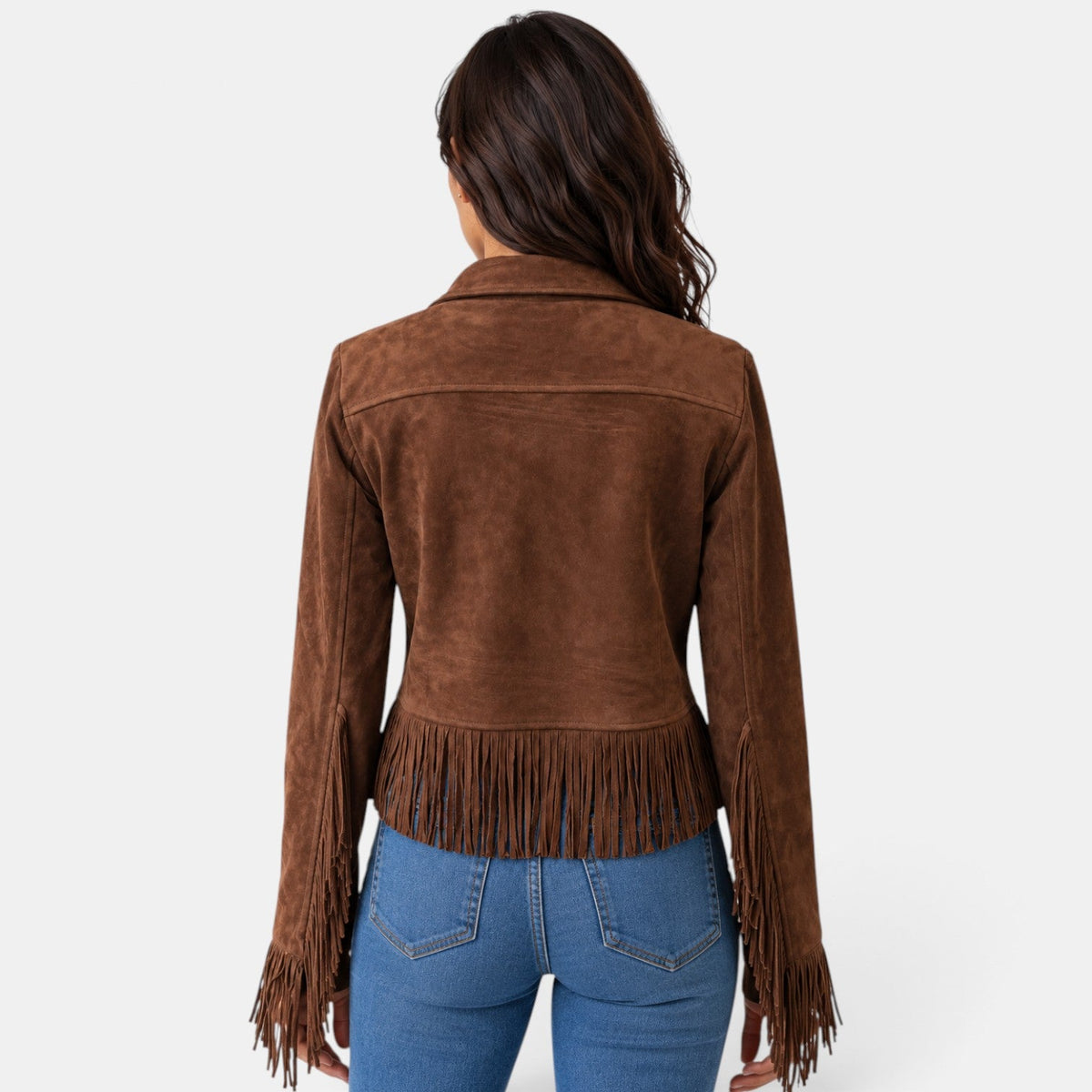Giacca Donna in Camoscio Corta con Frange Western Revers