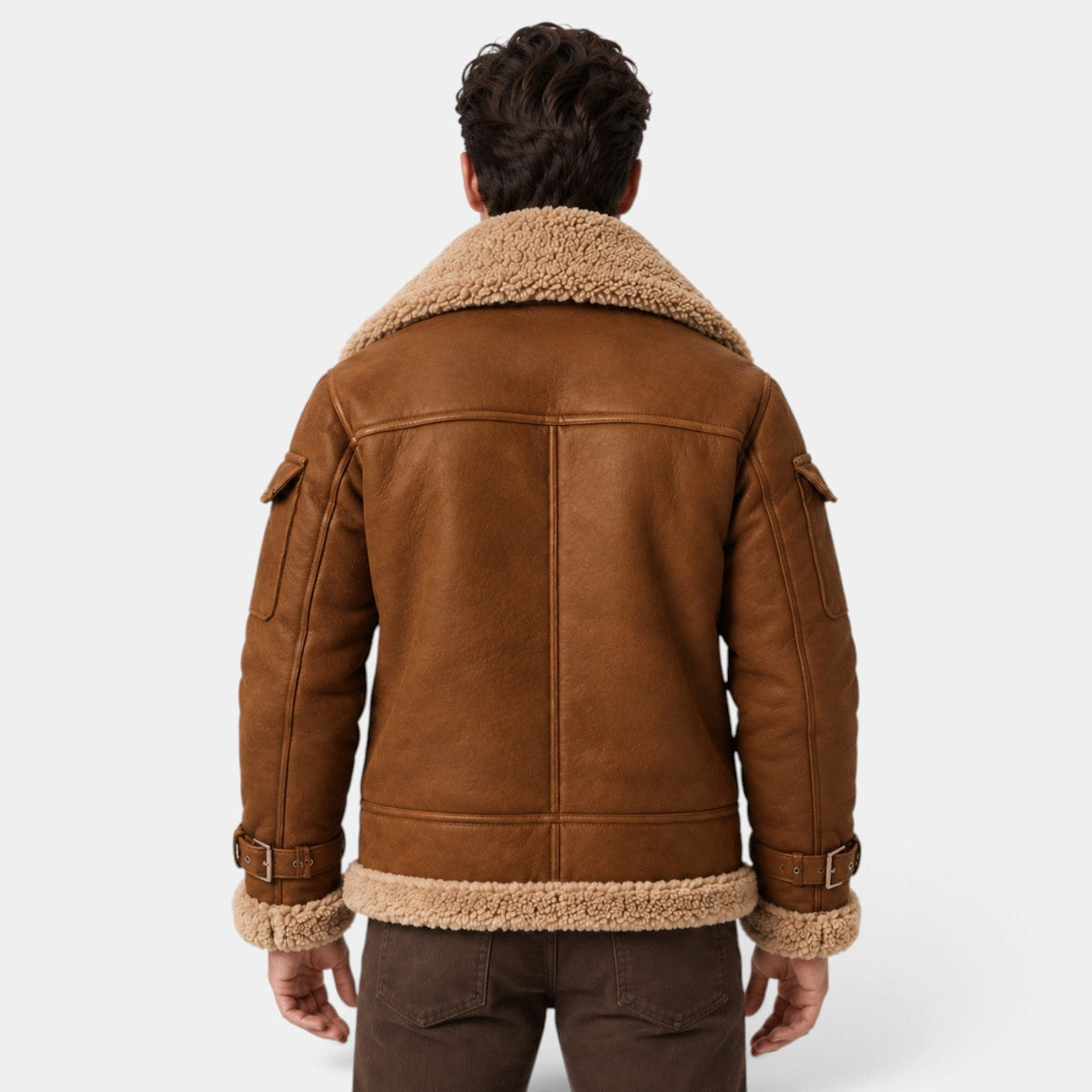 Giacca Aviator Uomo Effetto Pelle Collo Shearling Sintetico Spesso