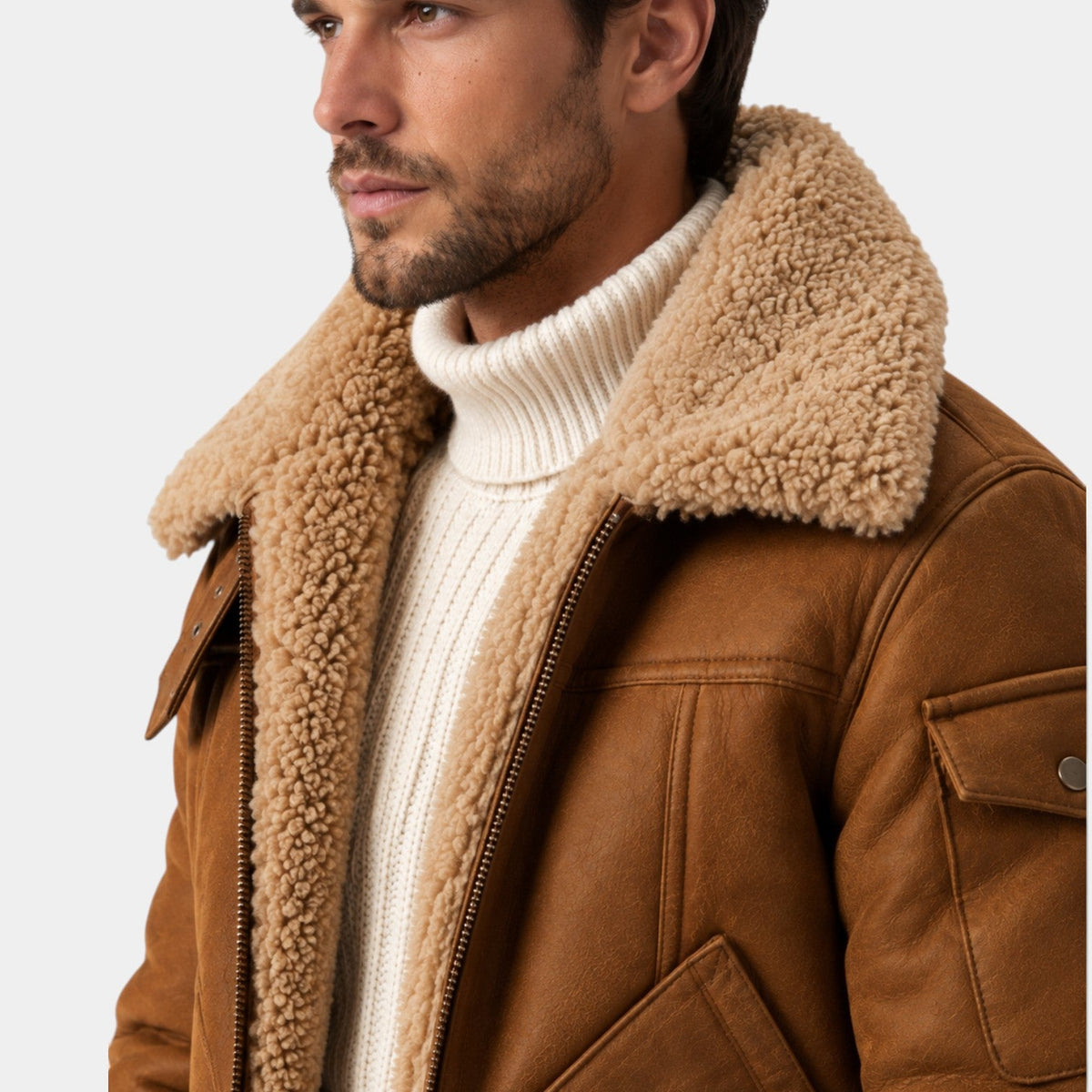 Giacca Aviator Uomo Effetto Pelle Collo Shearling Sintetico Spesso