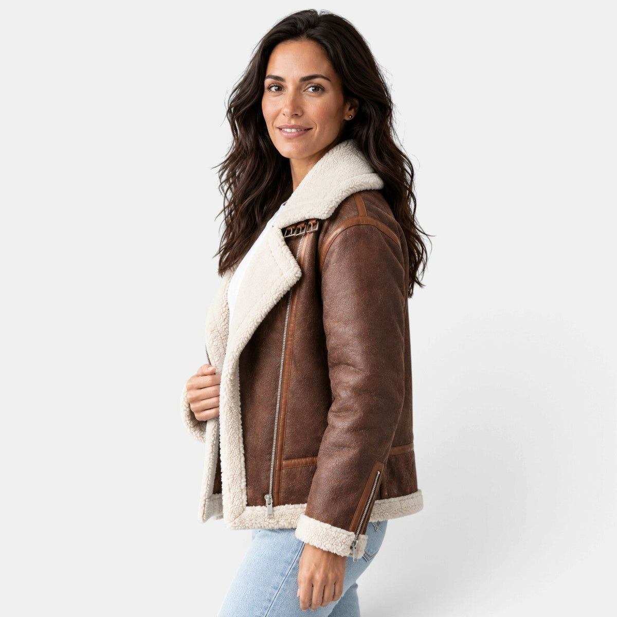 Giacca Donna Shearling Sintetico con Zip Fodera Sherpa