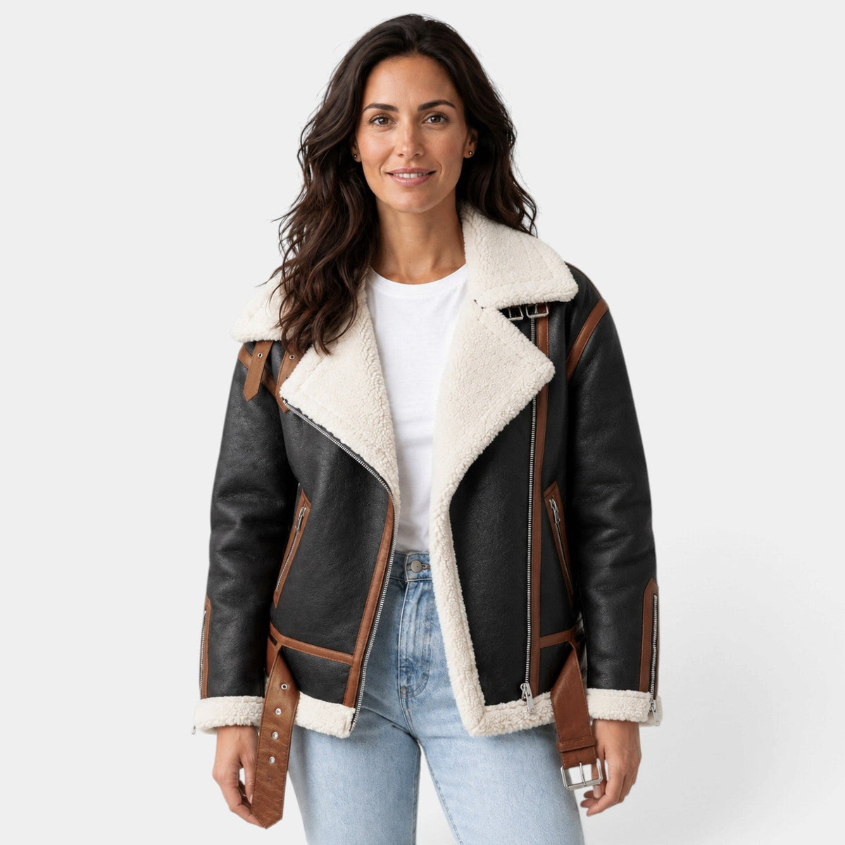 Giacca Donna Shearling Sintetico con Zip Fodera Sherpa