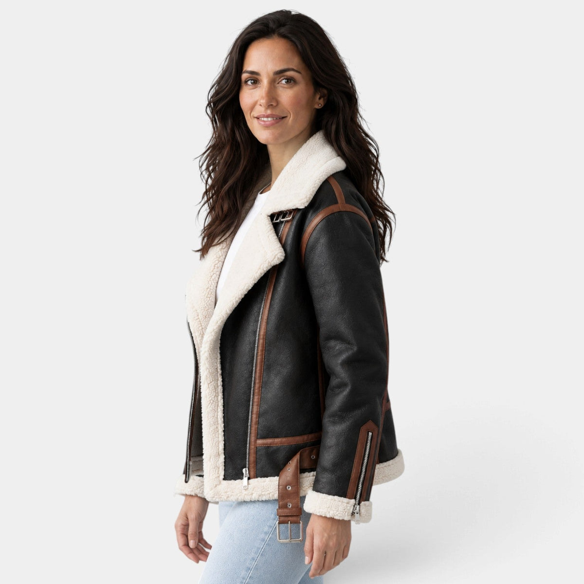 Giacca Donna Shearling Sintetico con Zip Fodera Sherpa