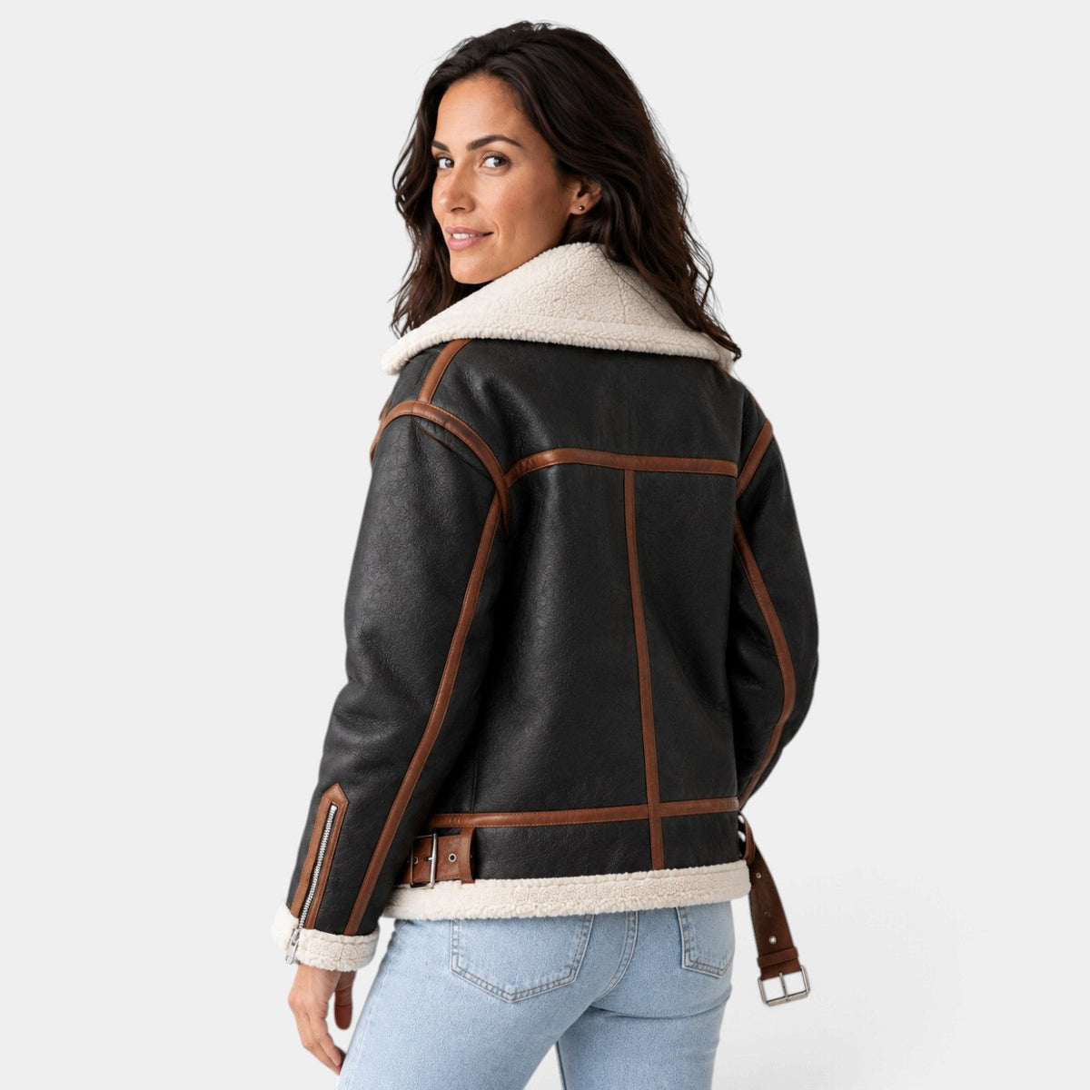 Giacca Donna Shearling Sintetico con Zip Fodera Sherpa