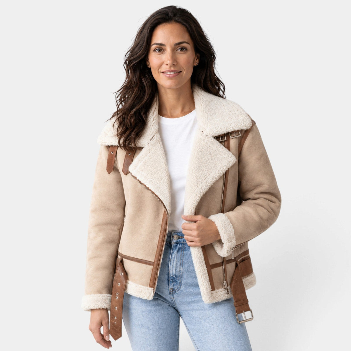 Giacca Donna Shearling Sintetico con Zip Fodera Sherpa