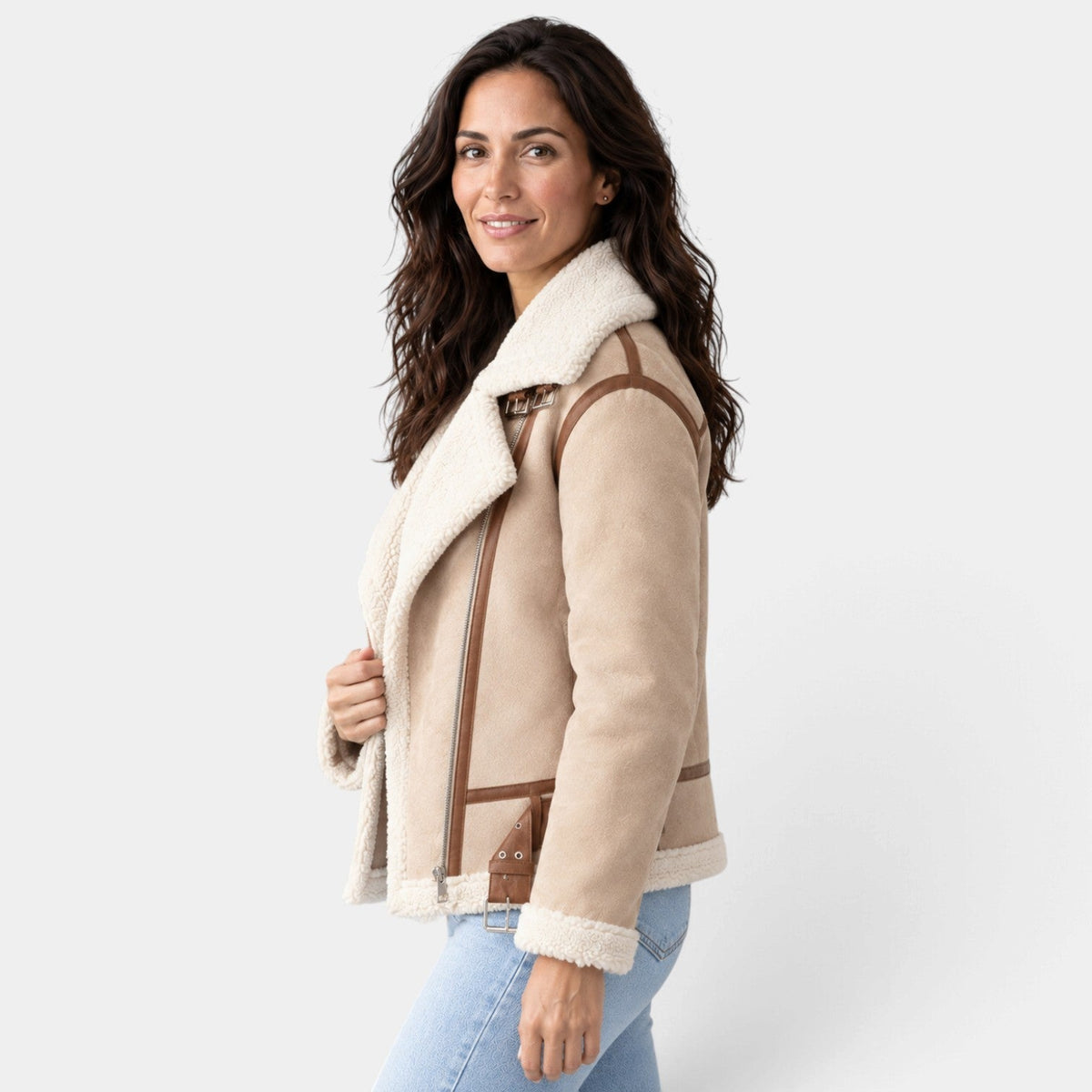 Giacca Donna Shearling Sintetico con Zip Fodera Sherpa