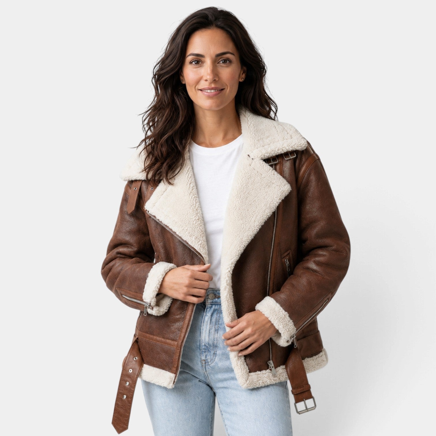 Giacca Donna Shearling Sintetico con Zip Fodera Sherpa
