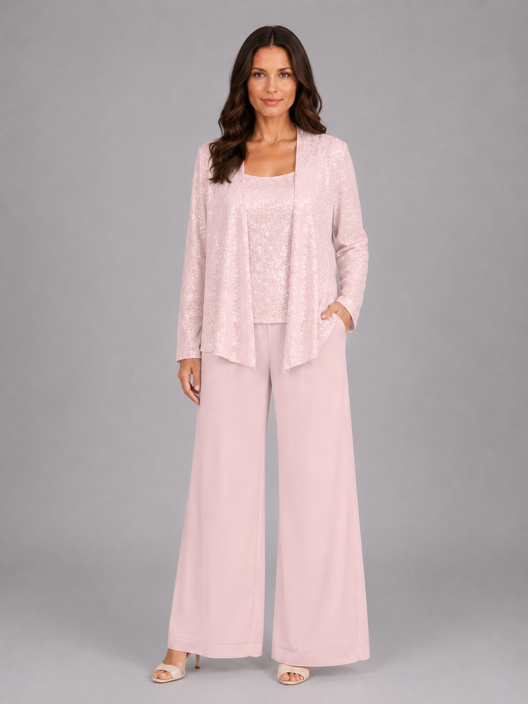 Completo Donna Tre Pezzi con Paillettes Giacca Top e Pantaloni
