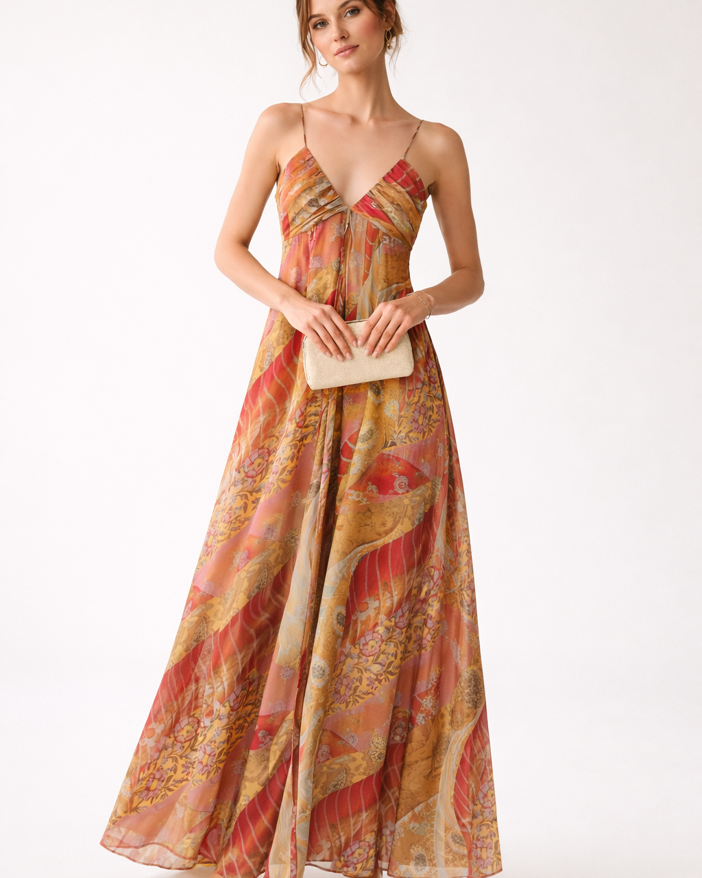 Abito Lungo Donna Slip Dress Scollo a V Dritto