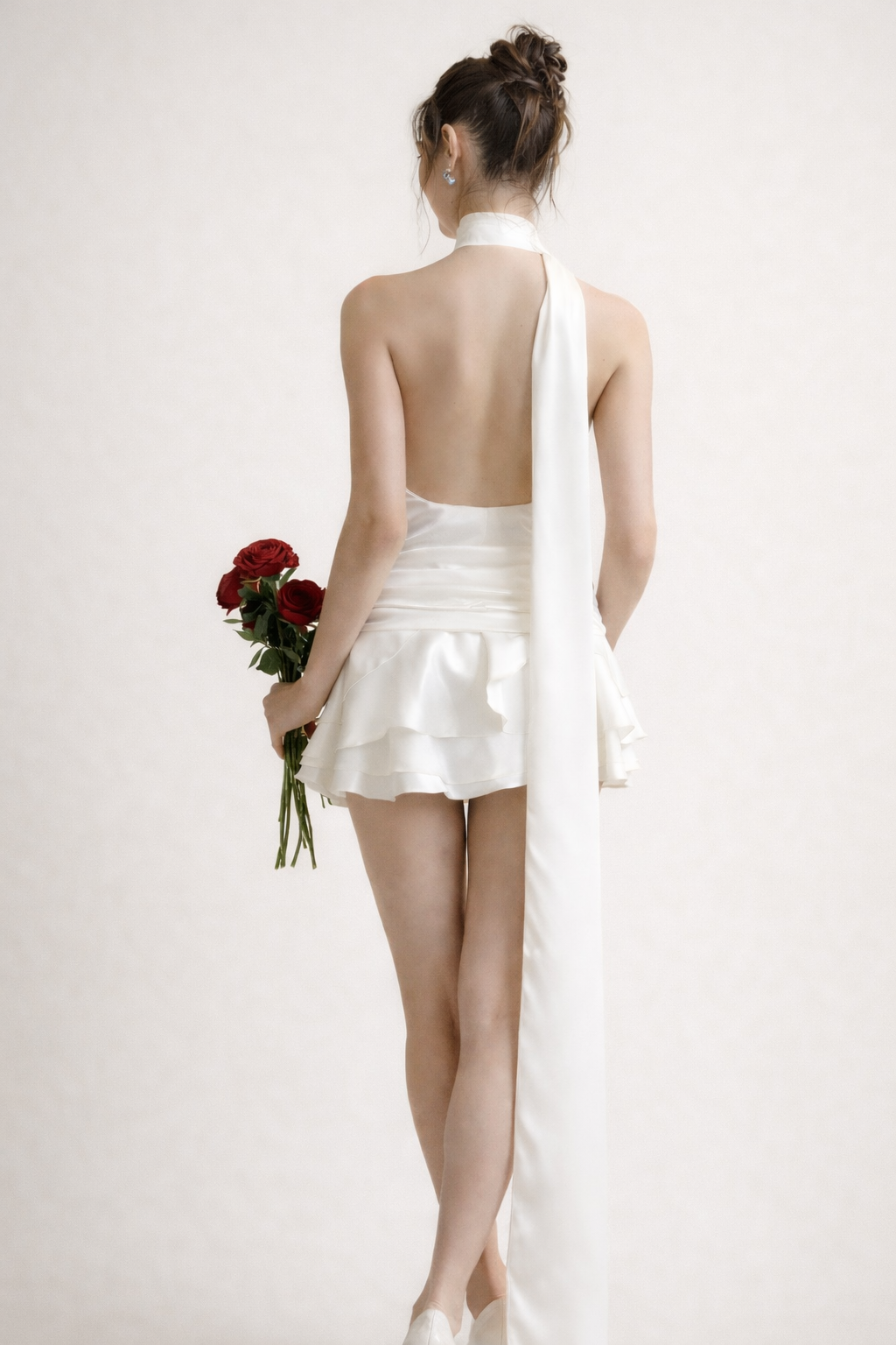 Aurazio Abito Satin Asimmetrico Da Donna Scollo All'americana Corto Leggero Ideale Primavera Estate Elegante