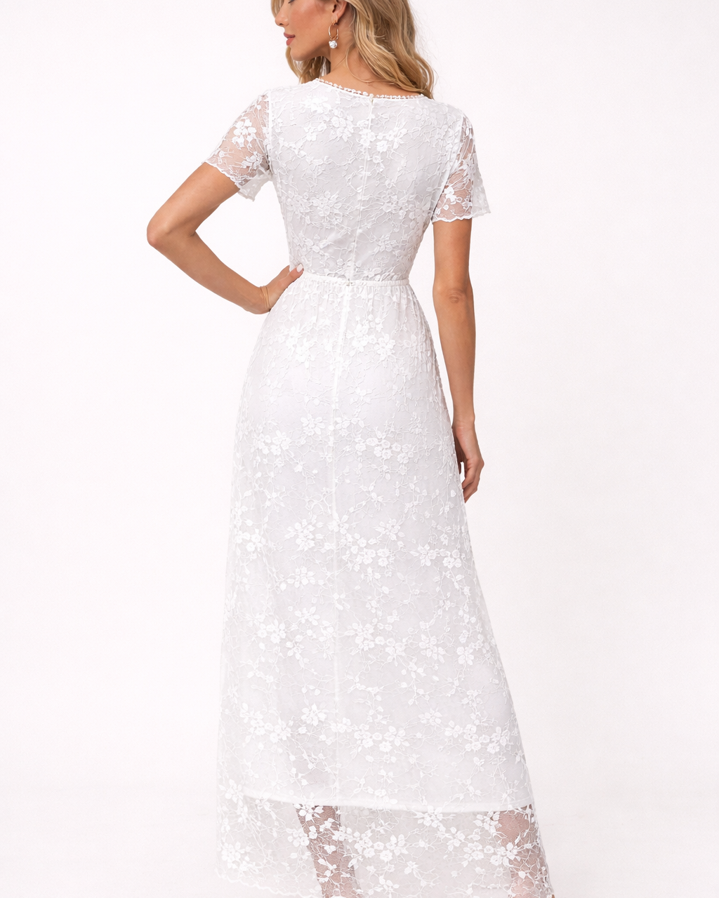 Abito Lungo Donna in Pizzo Floreale Cerimonia Elegante