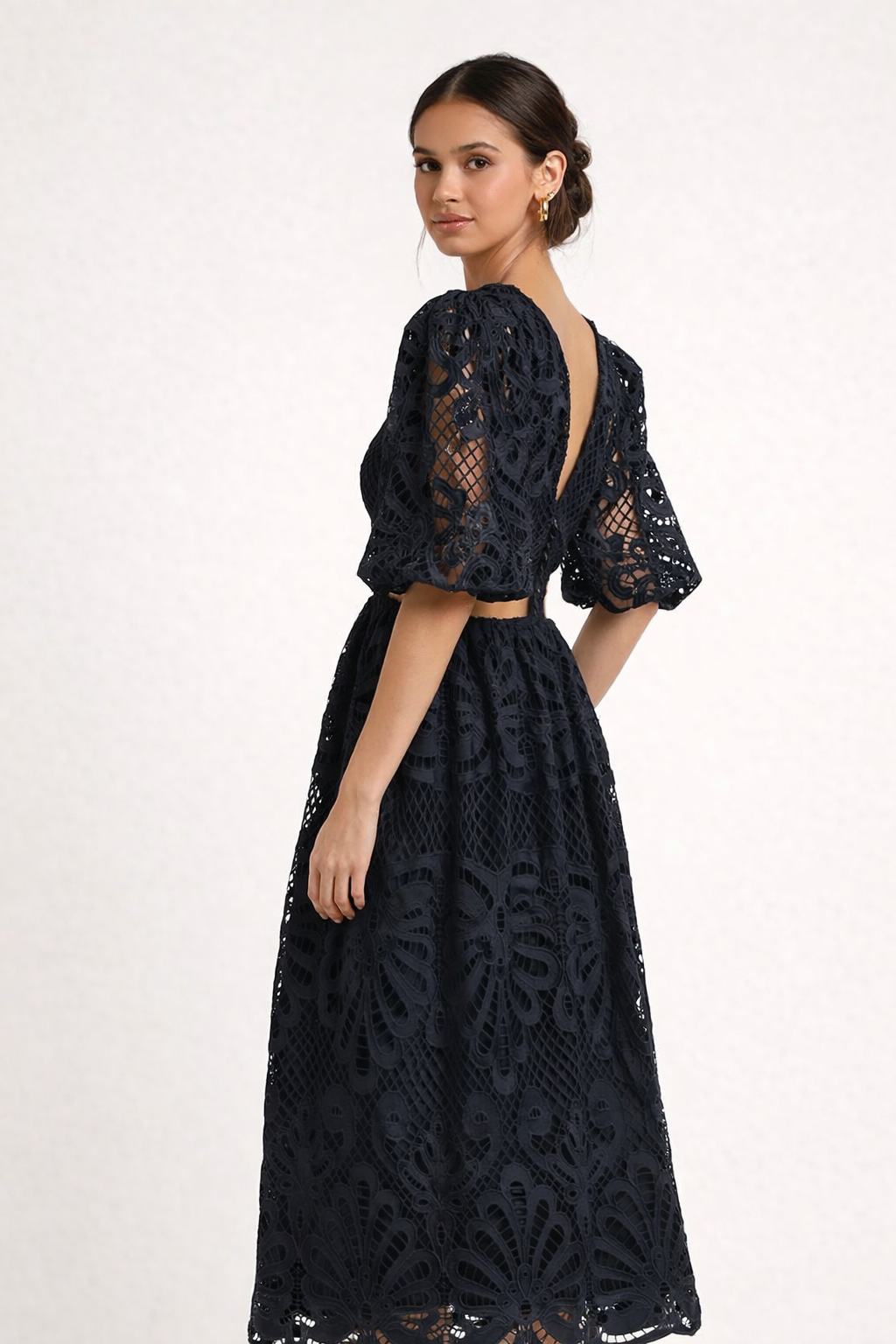 Abito Lungo Donna in Pizzo Cerimonia Elegante Traforato