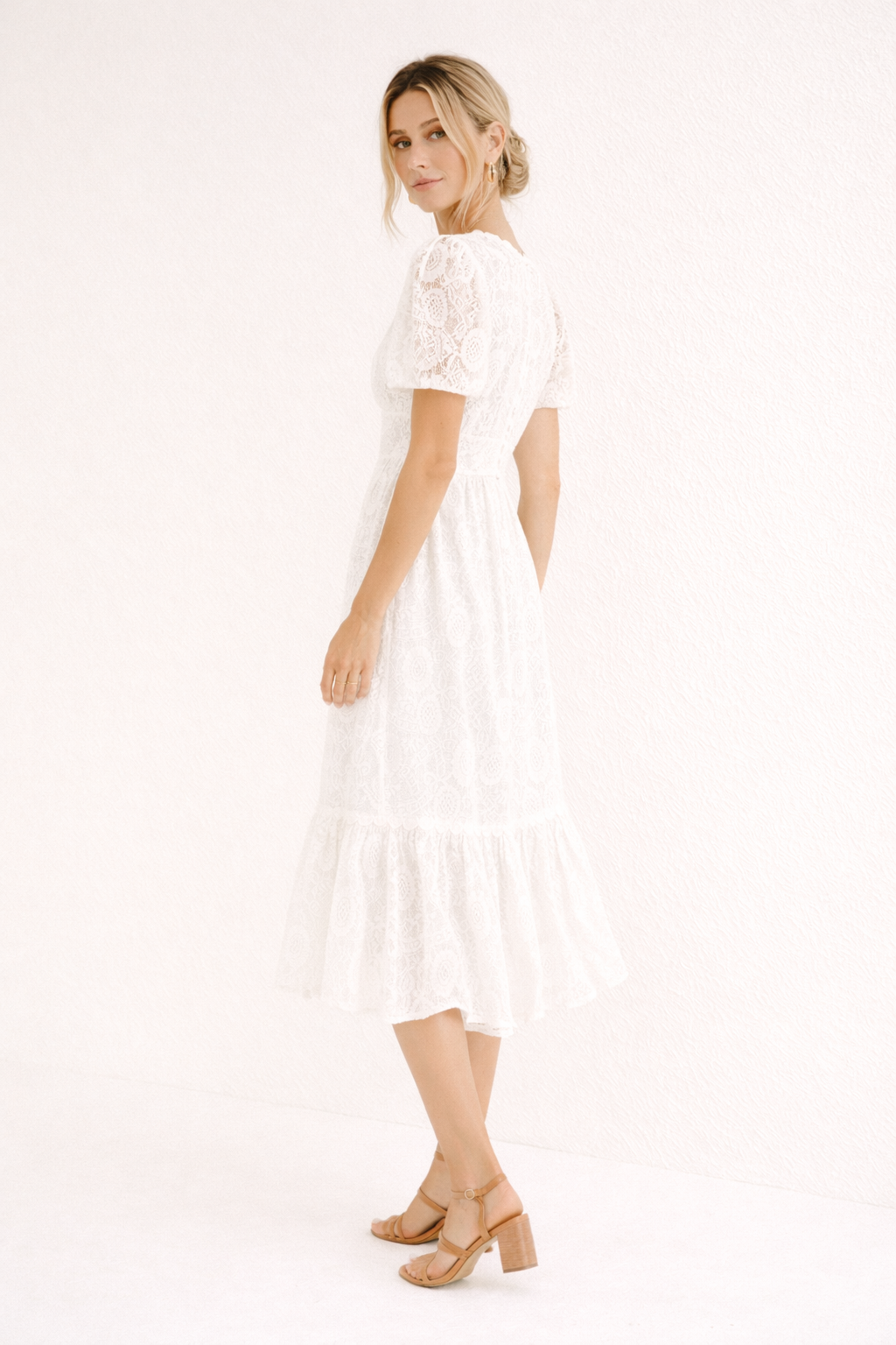 Aurazio Vestito di Pizzo con Scollo a V da Donna