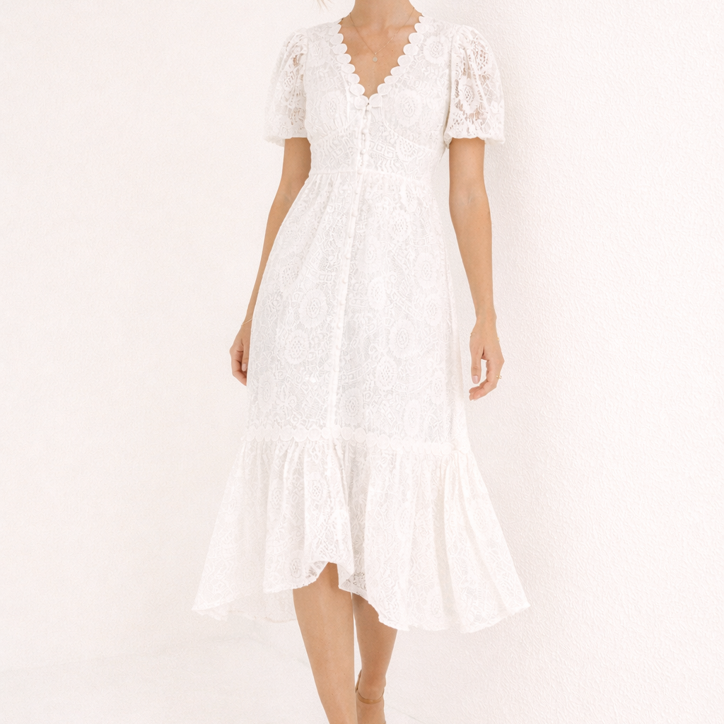 Aurazio Vestito di Pizzo con Scollo a V da Donna