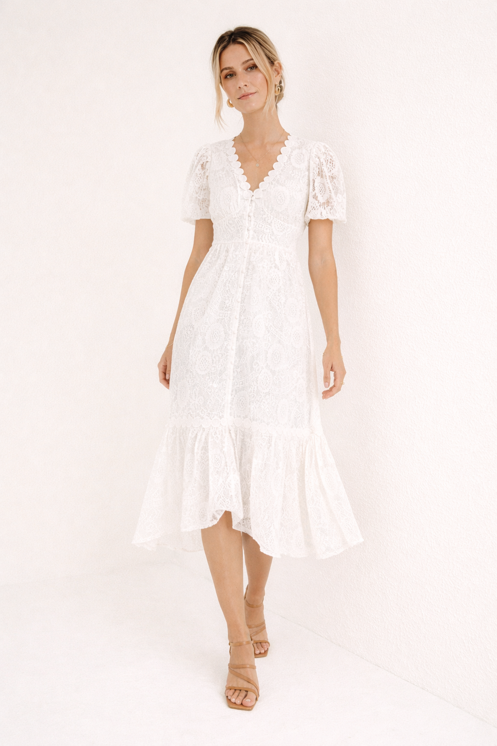 Aurazio Vestito di Pizzo con Scollo a V da Donna
