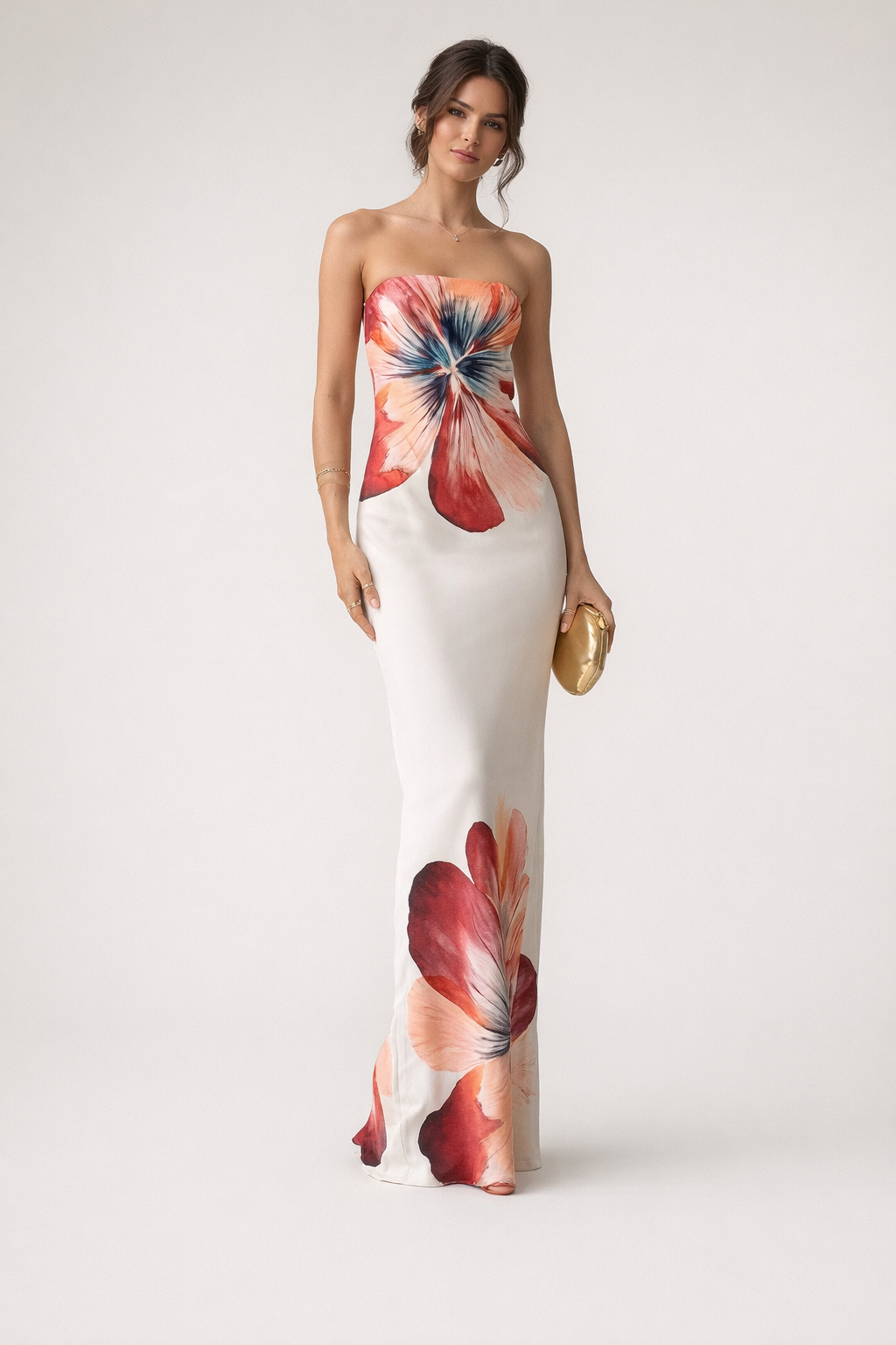 Aurazio Vestito Midi Senza Spalline Floreale per Donna