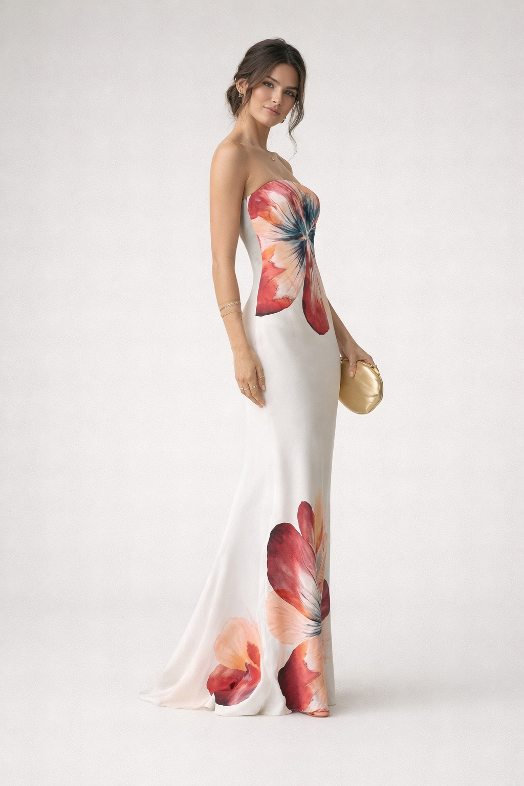 Aurazio Vestito Midi Senza Spalline Floreale per Donna