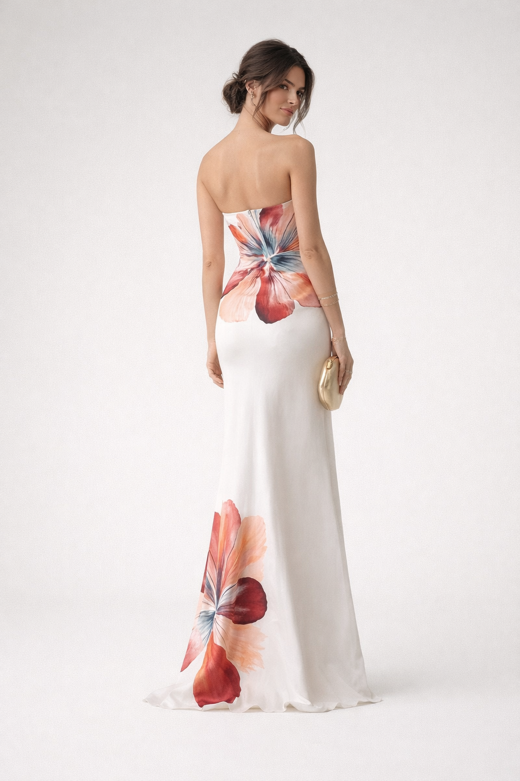 Aurazio Vestito Midi Senza Spalline Floreale per Donna