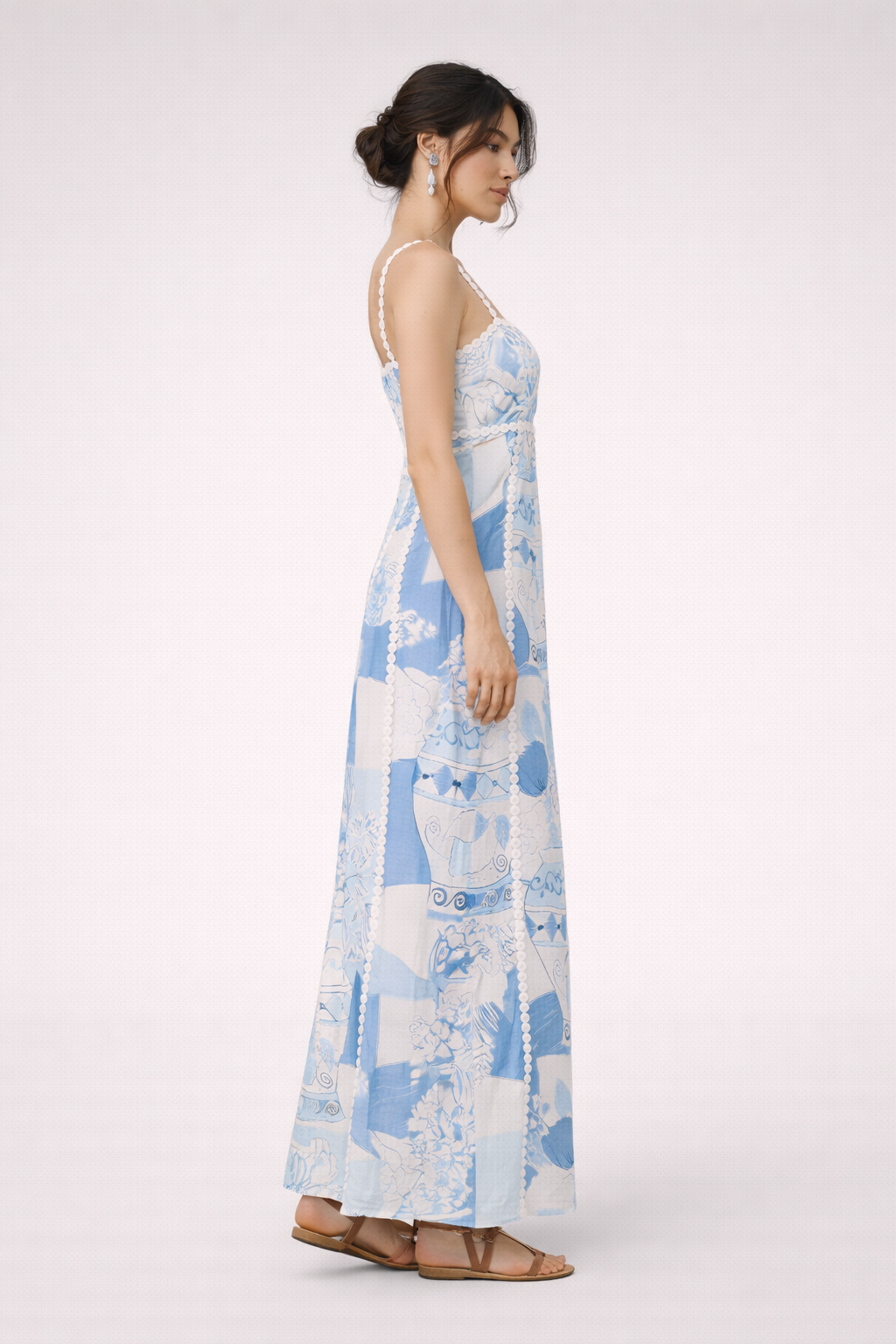 Aurazio Vestito Maxi Stampato con Pizzo e Spalline da Donna