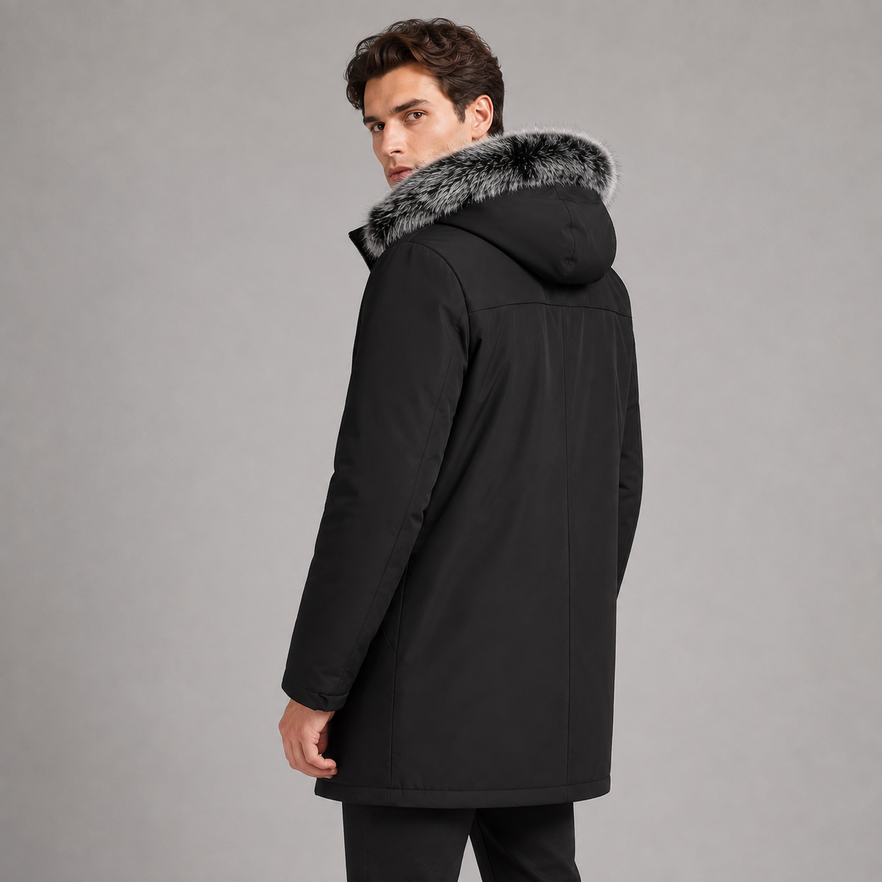 Parka Uomo Foderato in Pile con Cappuccio Media Lunghezza