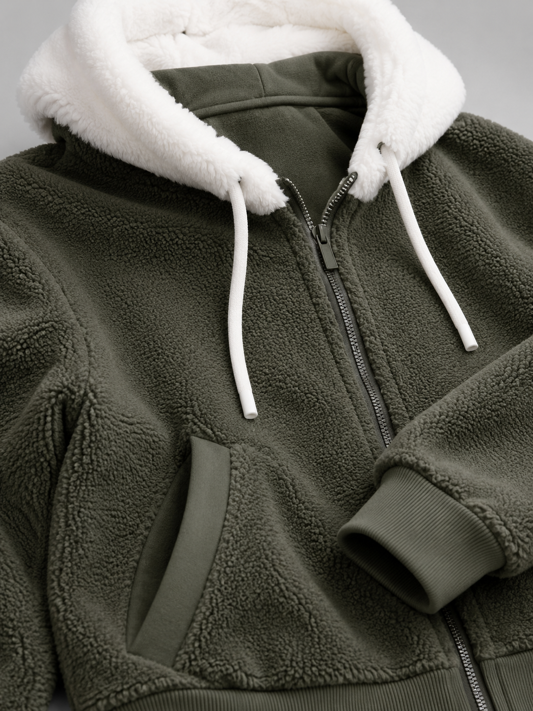 Felpa Donna in Pile Sherpa Oversize con Cappuccio e Zip