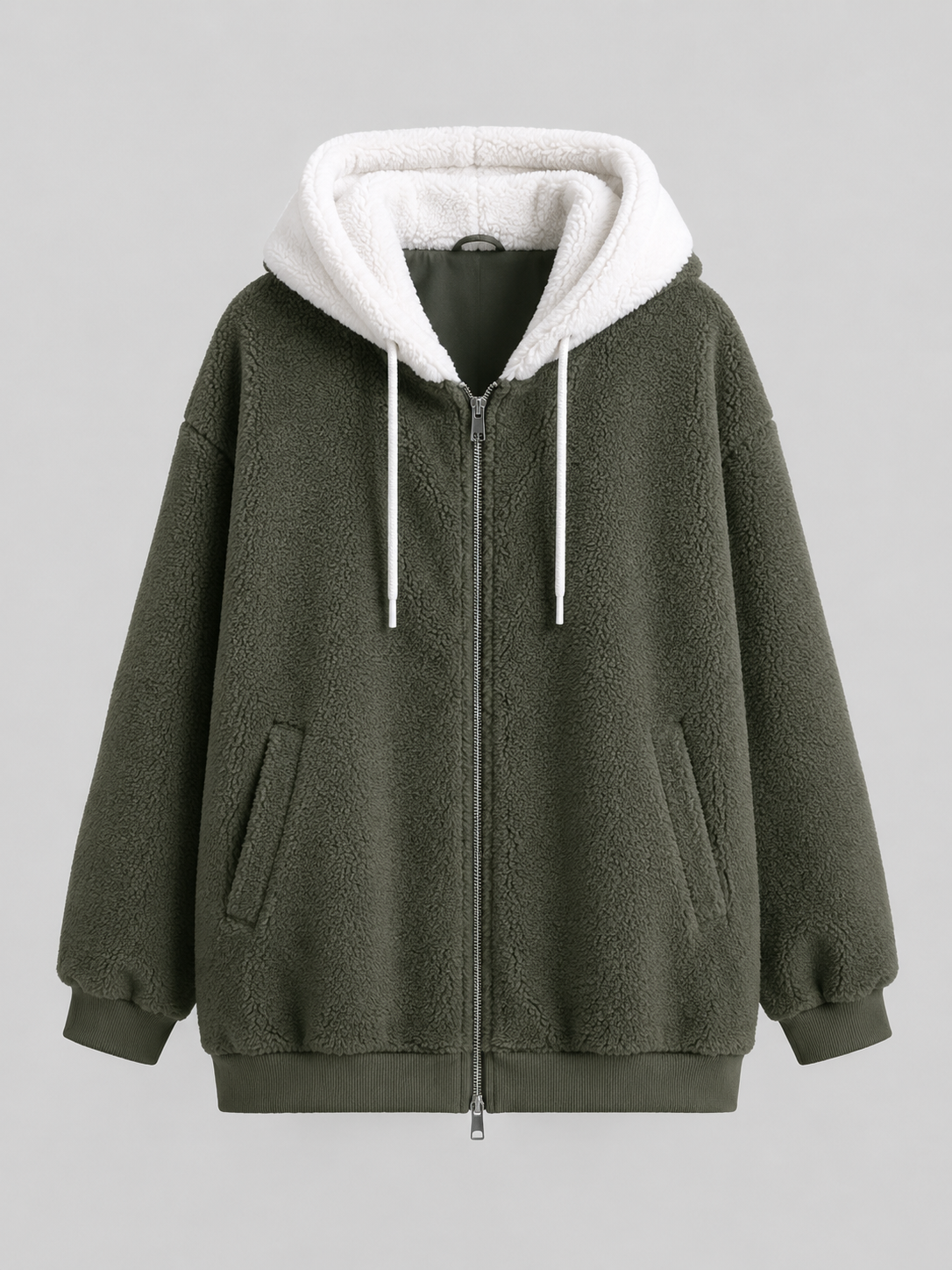 Felpa Donna in Pile Sherpa Oversize con Cappuccio e Zip