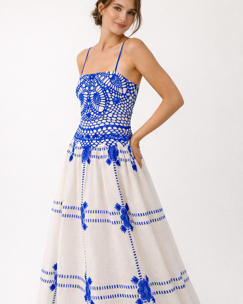 Abito Midi Donna Stampa Crochet Estivo Aderente