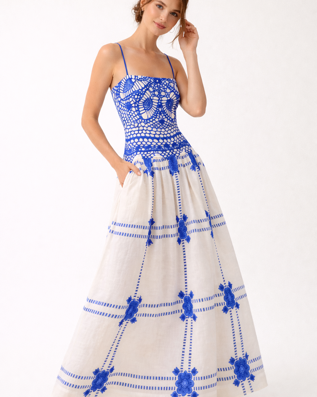 Abito Midi Donna Stampa Crochet Estivo Aderente