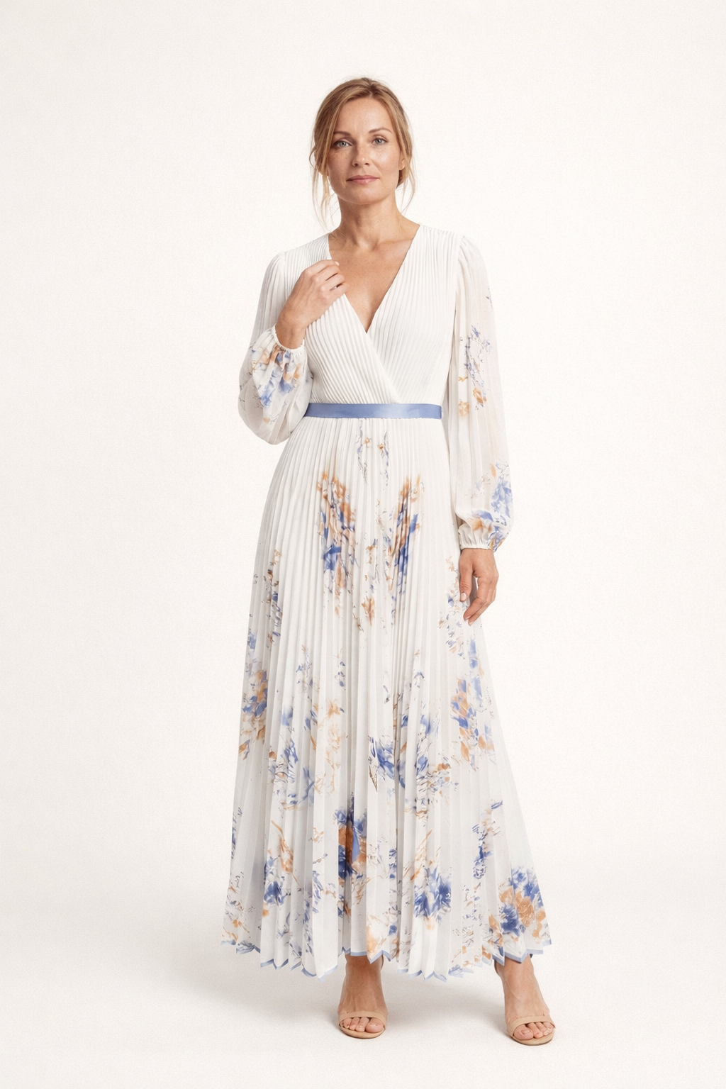 Aurazio Vestito Lungo Plissettato con Scollo a V per Donna