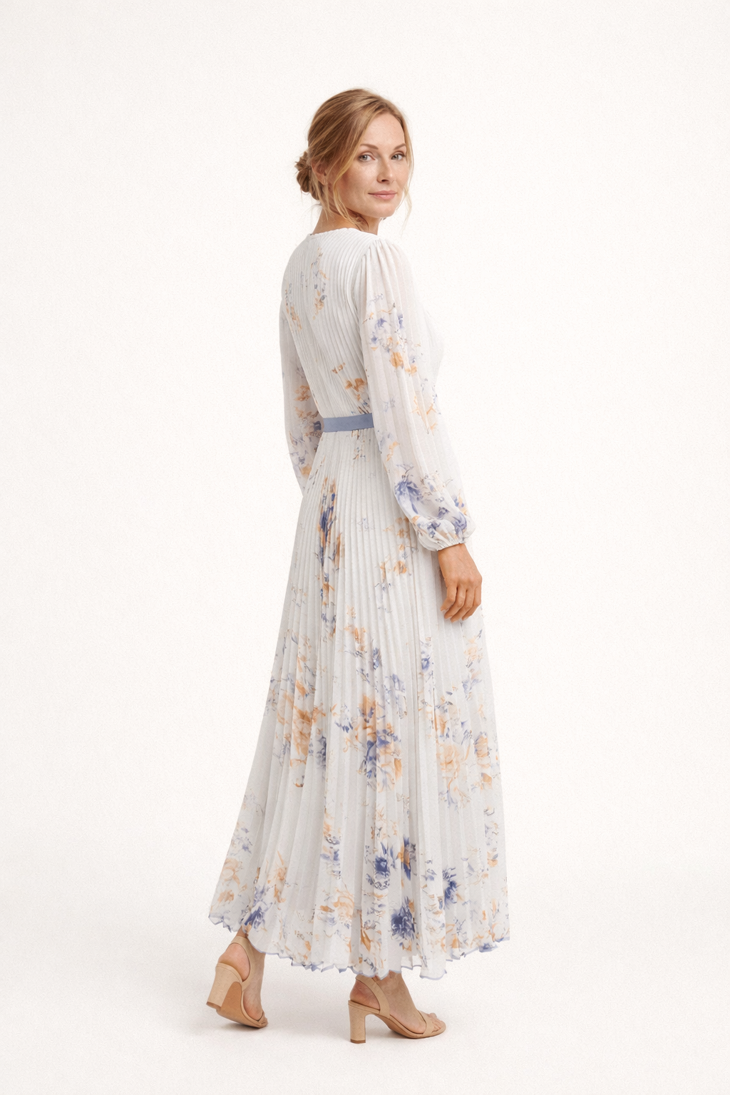 Aurazio Vestito Lungo Plissettato con Scollo a V per Donna