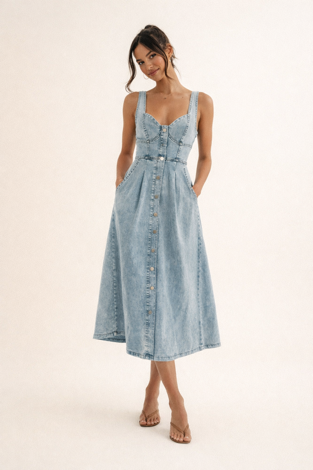 Aurazio Vestito Midi in Denim da Donna