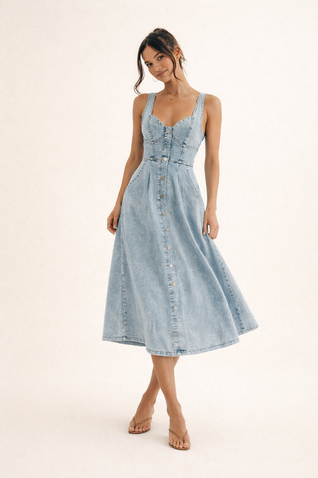 Aurazio Vestito Midi in Denim da Donna
