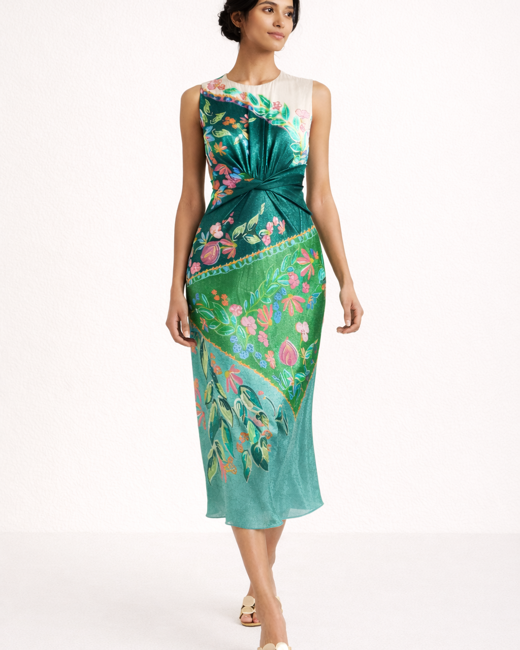 Abito Midi Donna Stampato Smanicato Elegante Estivo