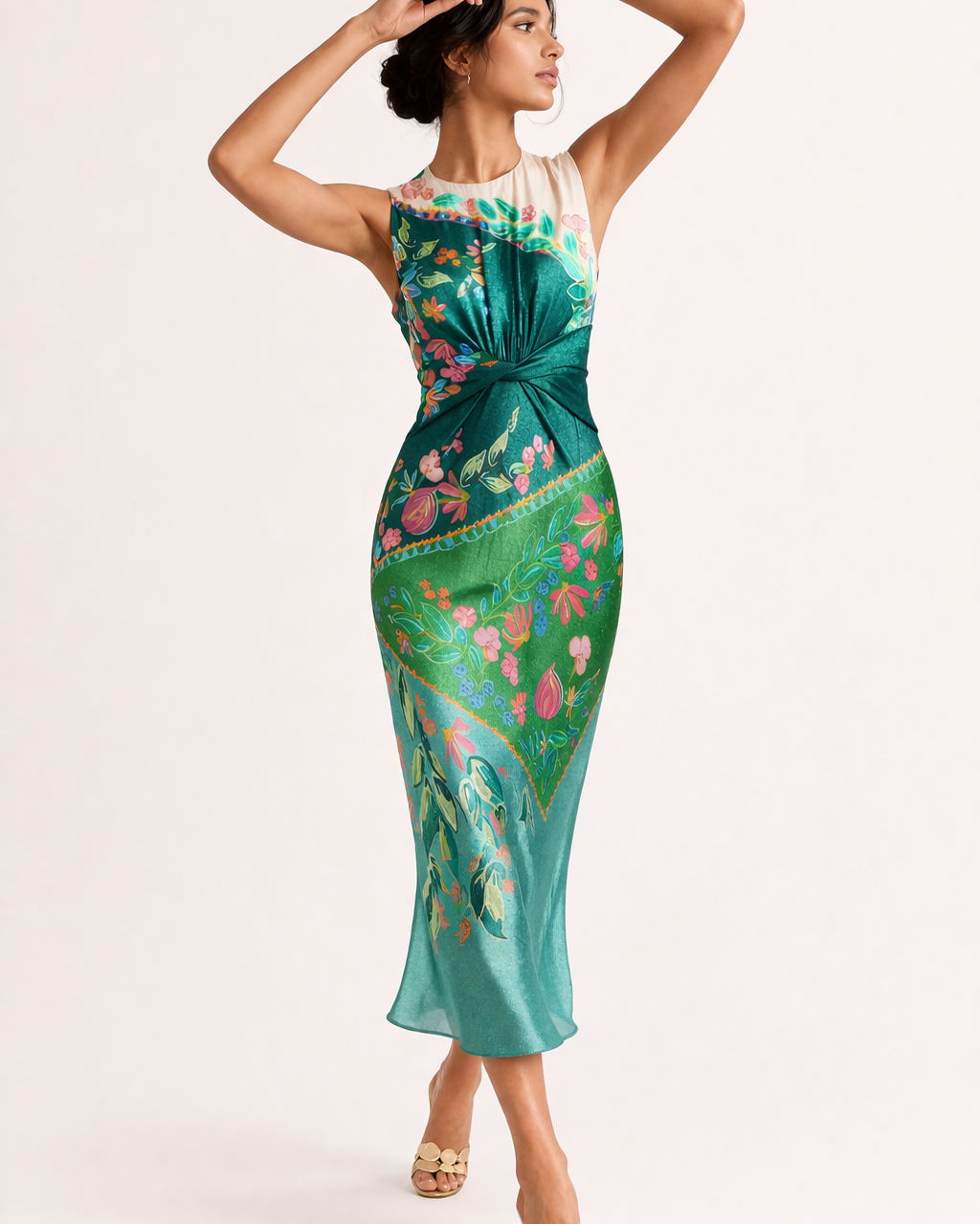 Abito Midi Donna Stampato Smanicato Elegante Estivo