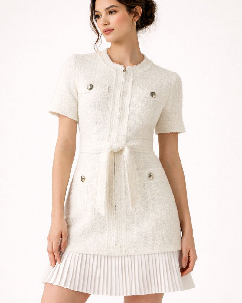 Aurazio Abito Corto In Tweed Con Cintura Da Donna