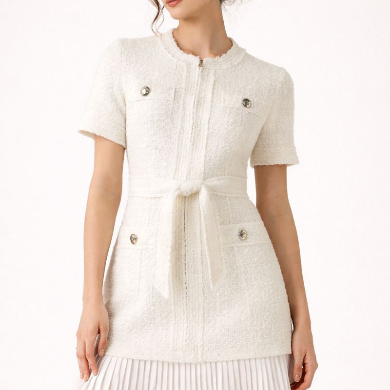 Aurazio Abito Corto In Tweed Con Cintura Da Donna